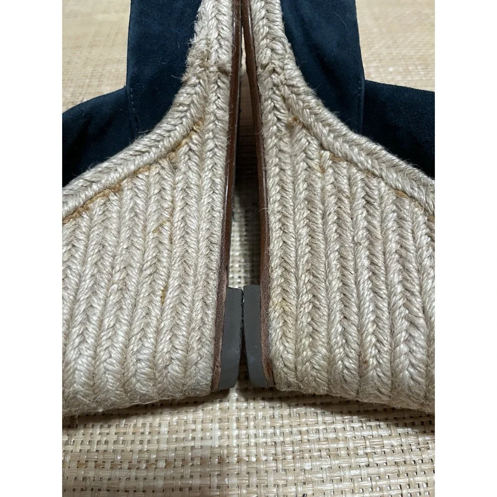 Michael Kors‎ Blue Suede Leather 7.5 Peep Toe Sling Back Wedge Espadrille Heels